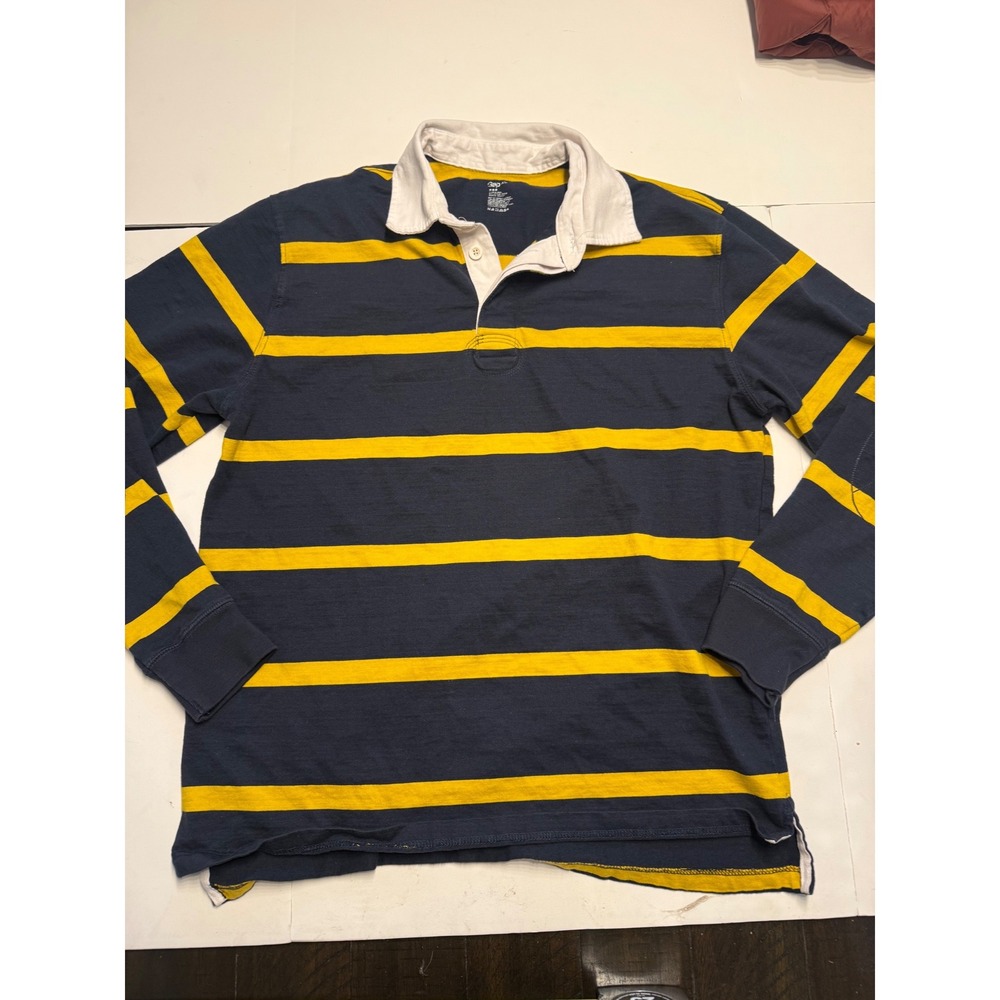 Gap Mens Rugby Shirt XL Navy Blue Yellow Striped Long Sleeve Elbow Patches 2011